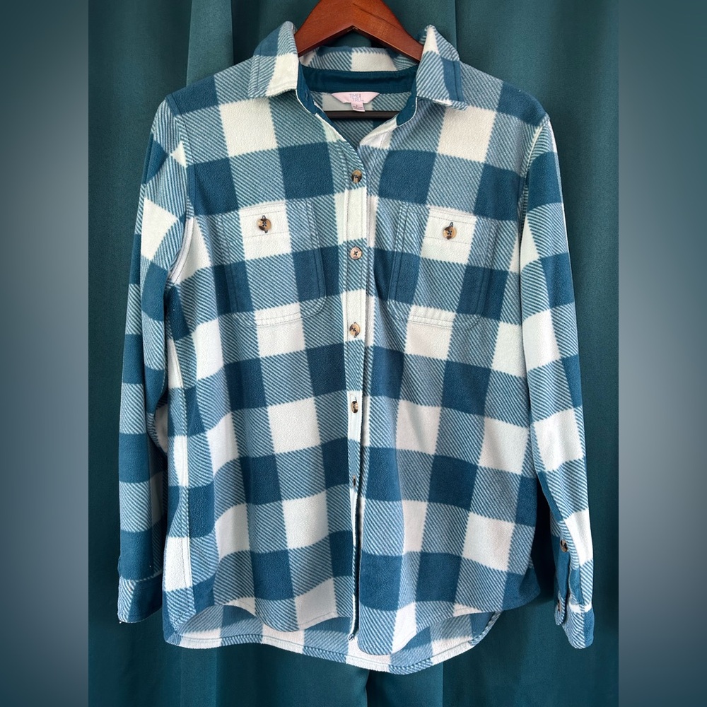 Time and Tru Long Sleeve Relaxed Fit Checked Plaid Jacket